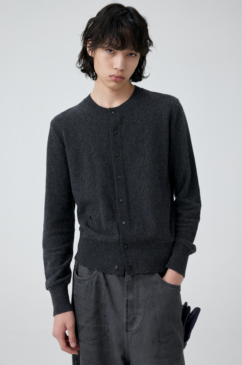 SIMPLE PROJECT CREW-NECK WOOL CARDIGAN