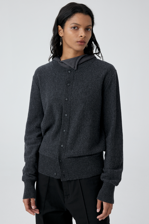 SIMPLE PROJECT CREW-NECK WOOL CARDIGAN