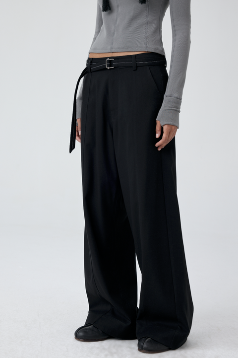 SIMPLE PROJECT CONTRAST STITCH BELT PANTS