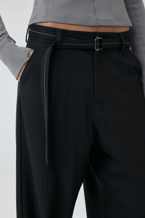 SIMPLE PROJECT CONTRAST STITCH BELT PANTS