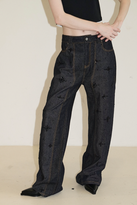 ROSE FOSSIL EMBELLISHED STUDDED JEANS