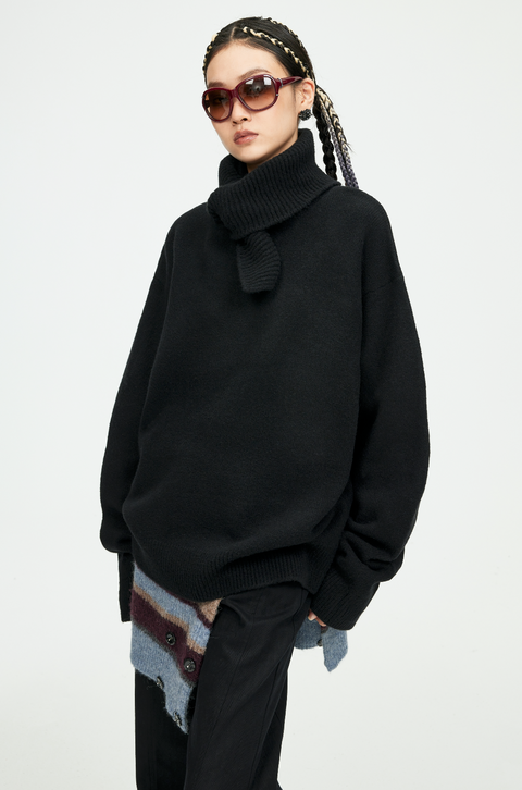 SIMPLE PROJECT OVERSIZED COLLAR WRAP SWEATER