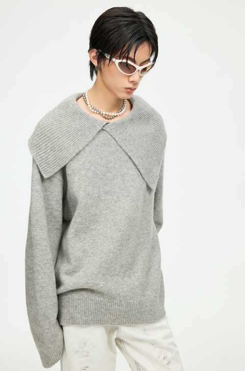 SIMPLE PROJECT OVERSIZED COLLAR WRAP SWEATER