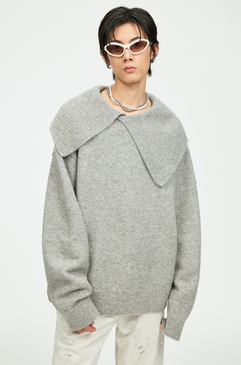 SIMPLE PROJECT OVERSIZED COLLAR WRAP SWEATER