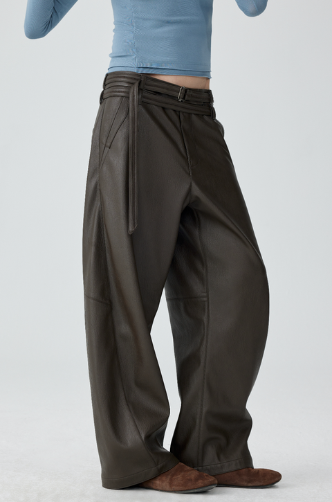 SIMPLE PROJECT LEATHER BELTED PANTS