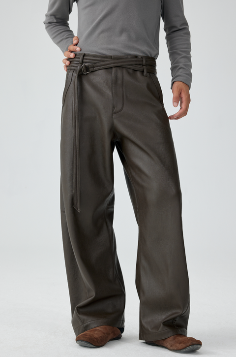 SIMPLE PROJECT LEATHER BELTED PANTS