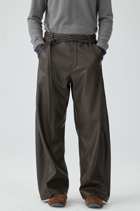 SIMPLE PROJECT LEATHER BELTED PANTS