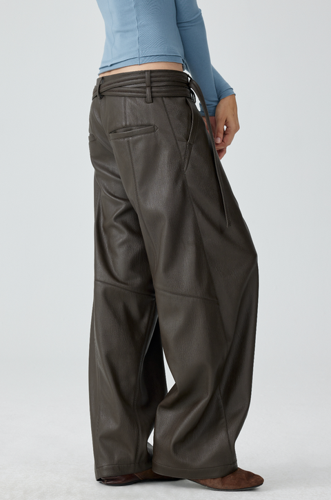 SIMPLE PROJECT LEATHER BELTED PANTS