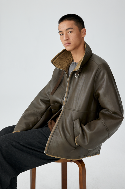 SIMPLE PROJECT LEATHER SHEARLING JACKET