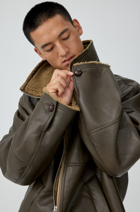 SIMPLE PROJECT LEATHER SHEARLING JACKET