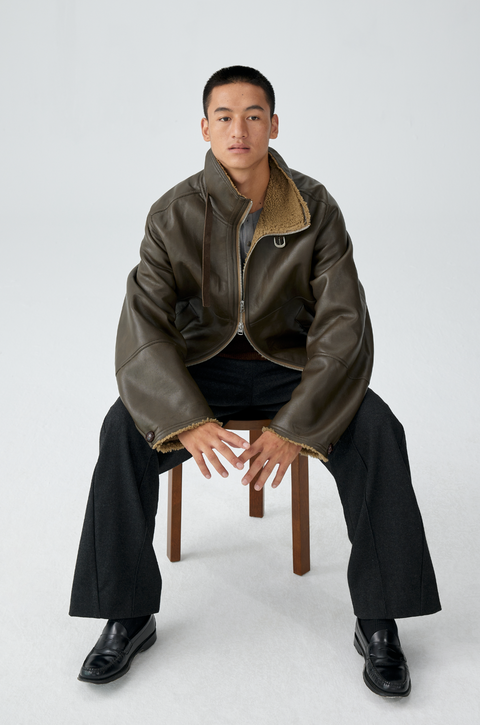 SIMPLE PROJECT LEATHER SHEARLING JACKET