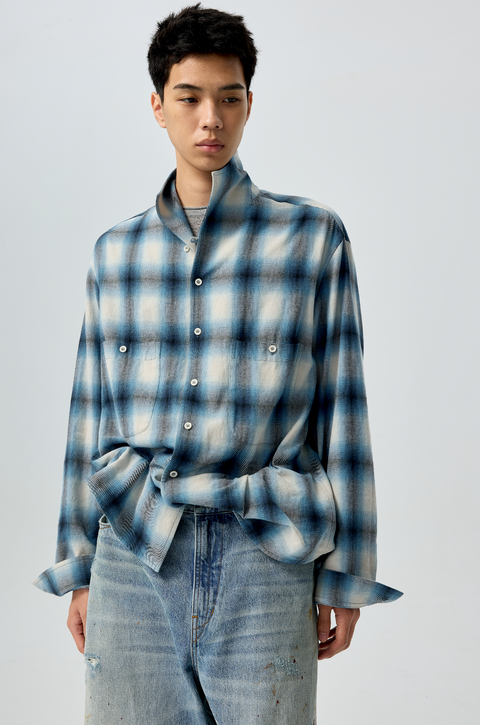 SIMPLE PROJECT OMBRÉ CHECK SHIRT