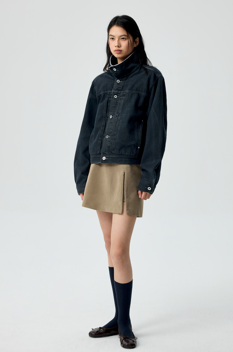 SIMPLE PROJECT PU-COATED DENIM JACKET