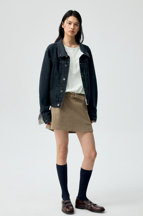 SIMPLE PROJECT PU-COATED DENIM JACKET