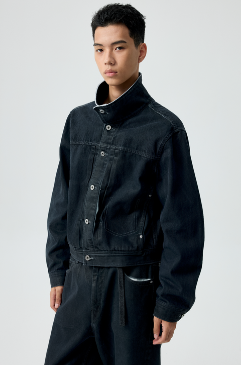 SIMPLE PROJECT PU-COATED DENIM JACKET