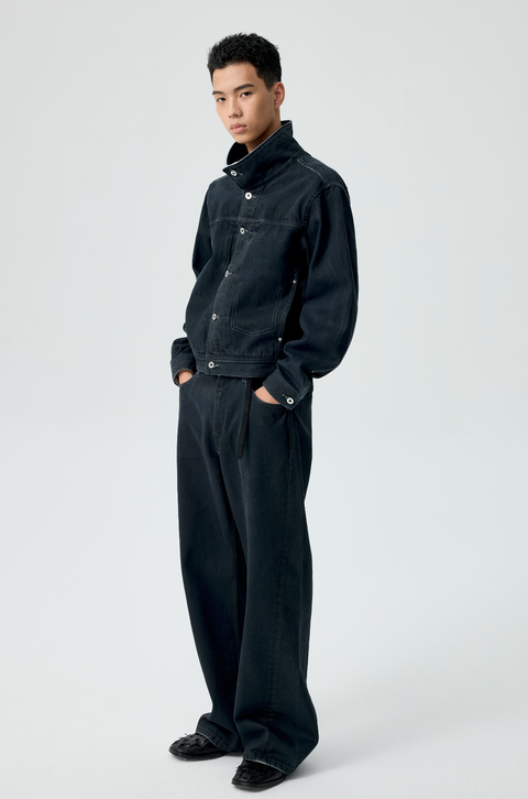 SIMPLE PROJECT PU-COATED DENIM JACKET