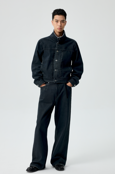 SIMPLE PROJECT PU-COATED DENIM JACKET