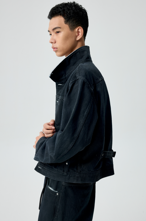 SIMPLE PROJECT PU-COATED DENIM JACKET