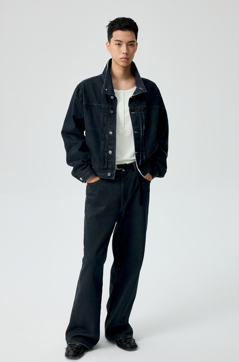 SIMPLE PROJECT PU-COATED DENIM JACKET