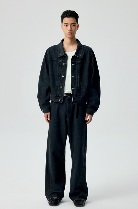 SIMPLE PROJECT PU-COATED DENIM JACKET