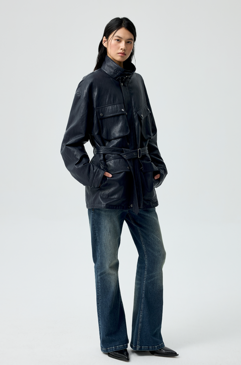 SIMPLE PROJECT BLUE WASHED FLARE JEANS