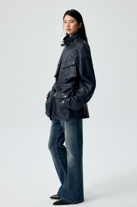 SIMPLE PROJECT BLUE WASHED FLARE JEANS