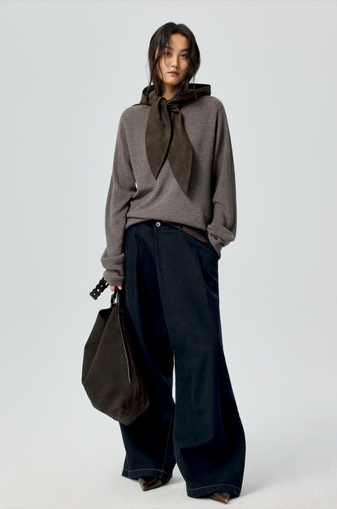 SIMPLE PROJECT SUEDE HOODED SCARF