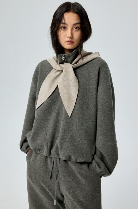 SIMPLE PROJECT SUEDE HOODED SCARF