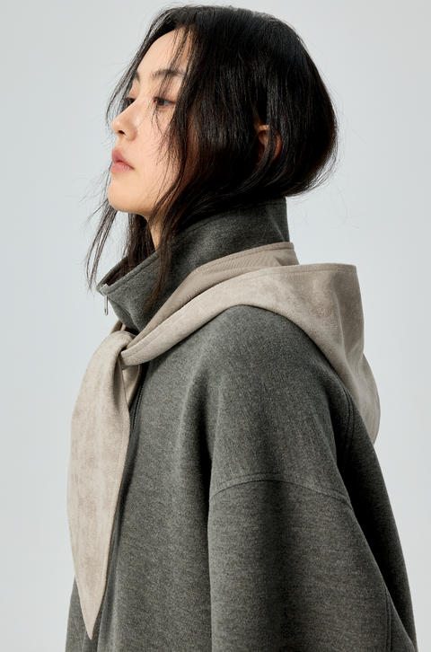 SIMPLE PROJECT SUEDE HOODED SCARF