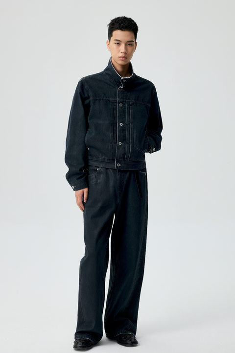 SIMPLE PROJECT PU-COATED JEANS