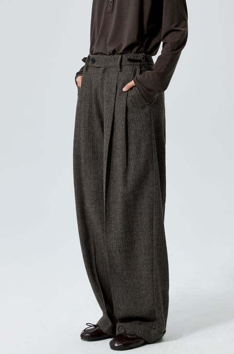 SIMPLE PROJECT STRIPED WOOL TAPERED TROUSERS