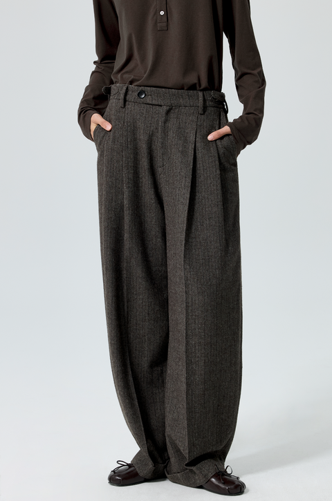 SIMPLE PROJECT STRIPED WOOL TAPERED TROUSERS