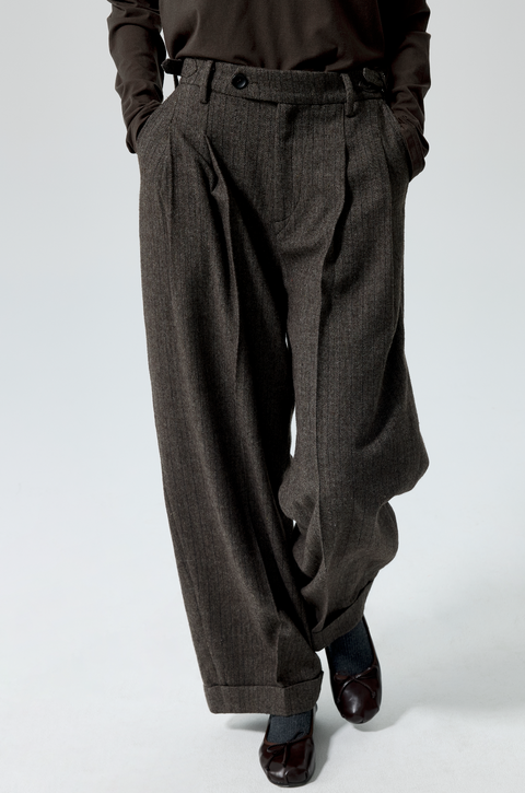 SIMPLE PROJECT STRIPED WOOL TAPERED TROUSERS
