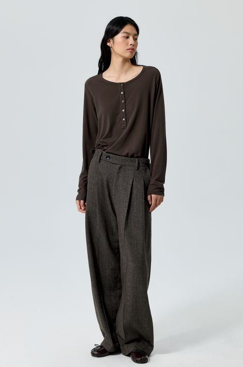 SIMPLE PROJECT STRIPED WOOL TAPERED TROUSERS