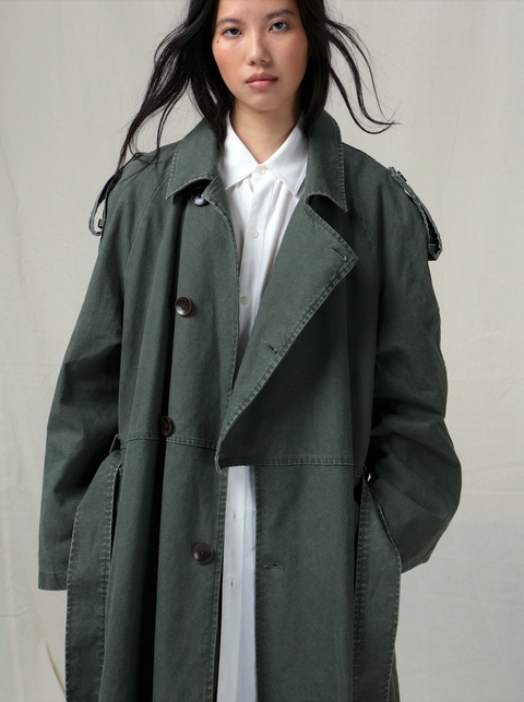 VAPOURBLUE DISTRESSED WASHED LONG TRENCH COAT