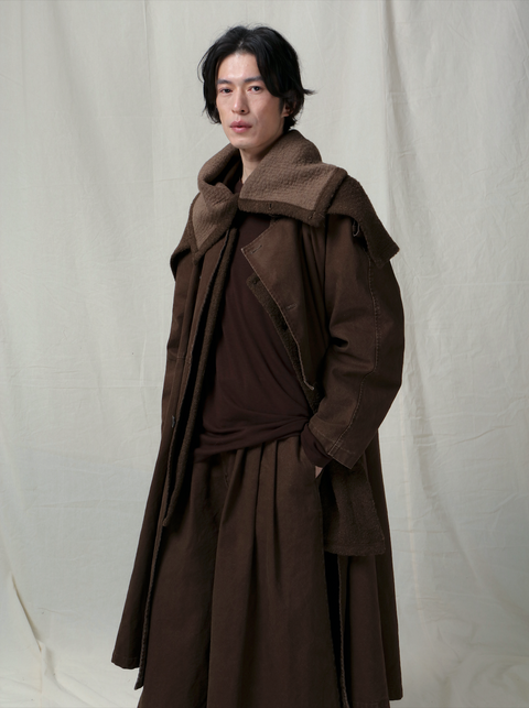 VAPOURBLUE DISTRESSED WASHED LONG TRENCH COAT