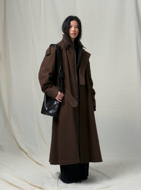 VAPOURBLUE DISTRESSED WASHED LONG TRENCH COAT