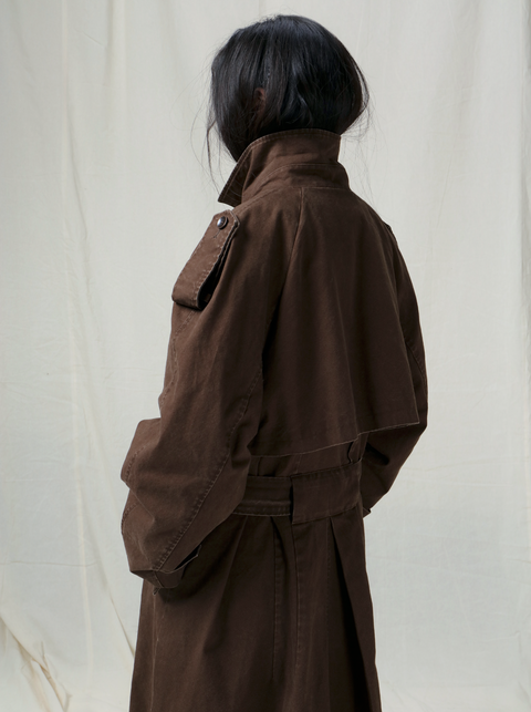 VAPOURBLUE DISTRESSED WASHED LONG TRENCH COAT