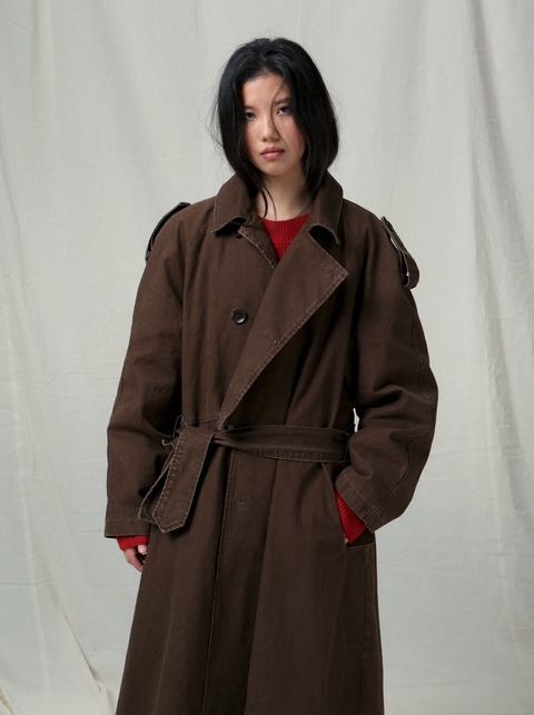 VAPOURBLUE DISTRESSED WASHED LONG TRENCH COAT