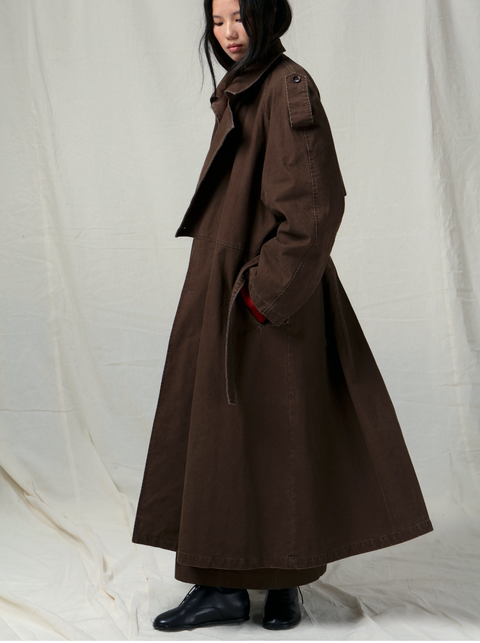 VAPOURBLUE DISTRESSED WASHED LONG TRENCH COAT