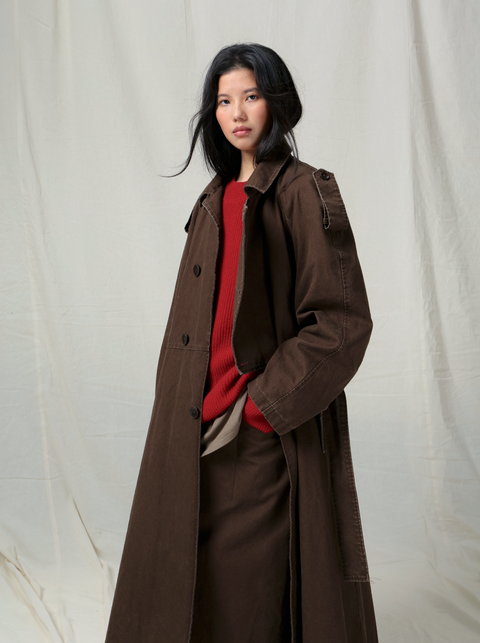 VAPOURBLUE DISTRESSED WASHED LONG TRENCH COAT