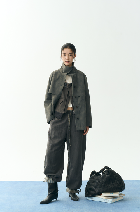 NULL NONE STAND COLLAR LEATHER JACKET