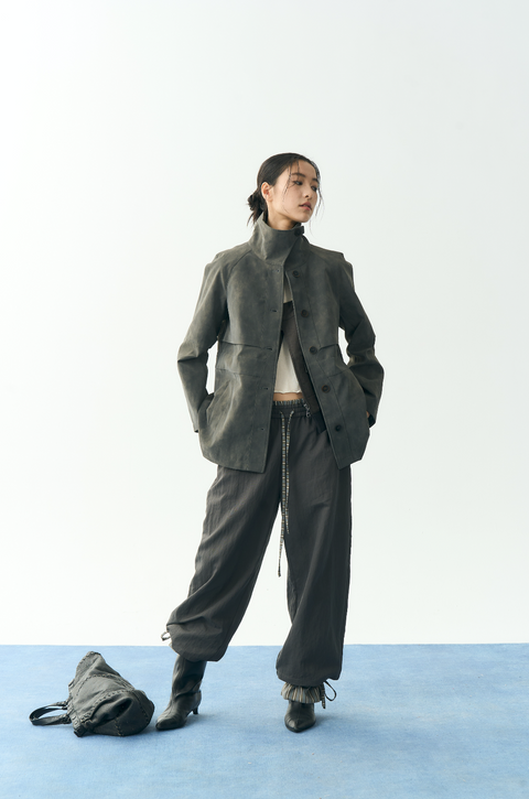 NULL NONE STAND COLLAR LEATHER JACKET