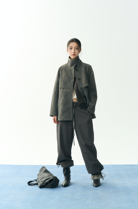 NULL NONE STAND COLLAR LEATHER JACKET