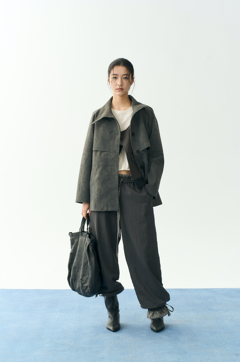 NULL NONE STAND COLLAR LEATHER JACKET