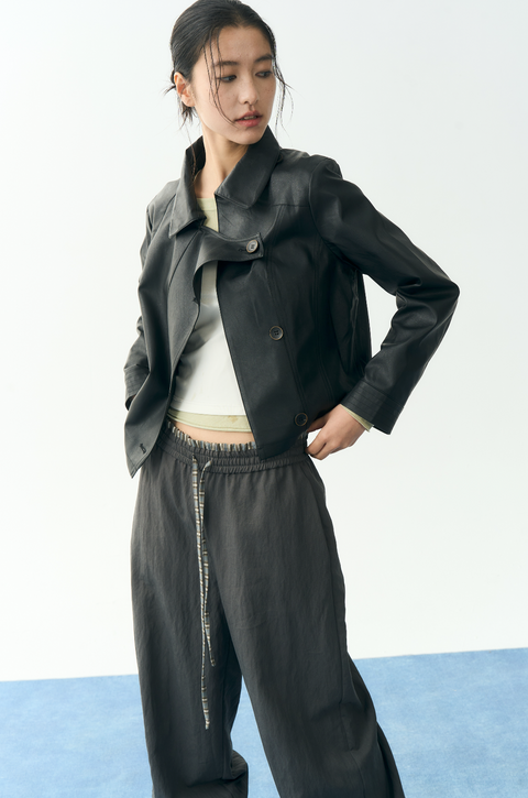 NULL NONE CROPPED SHORT LEATHER JACKET