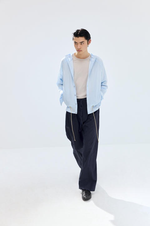 SIMPLE PROJECT LACE-UP HOODED SHIRT