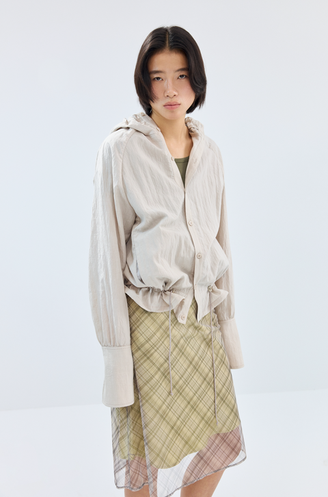 SIMPLE PROJECT LACE-UP HOODED SHIRT