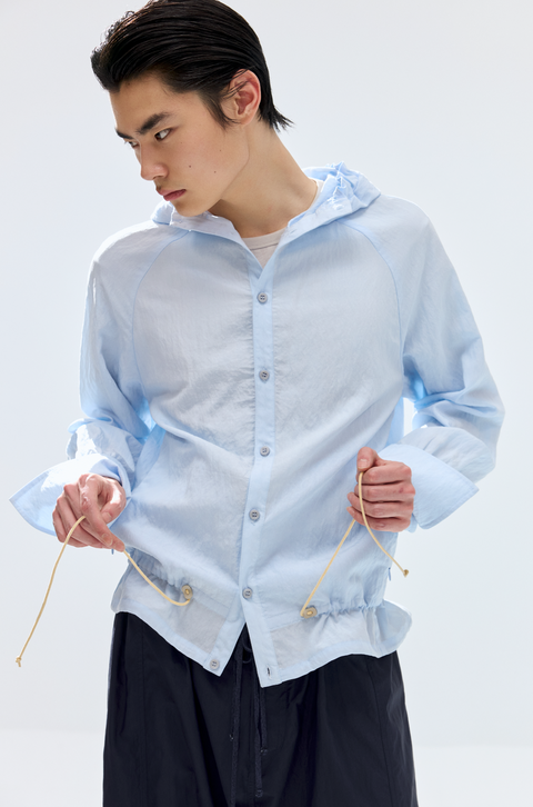 SIMPLE PROJECT LACE-UP HOODED SHIRT