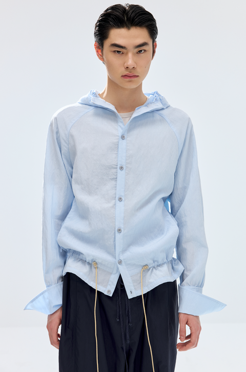 SIMPLE PROJECT LACE-UP HOODED SHIRT